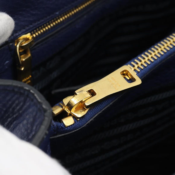 PRADA Hand Bag Vittero Dino Leather 2way Blue Gold Auth 188726