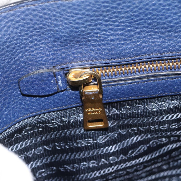PRADA Hand Bag Vittero Dino Leather 2way Blue Gold Auth 188726