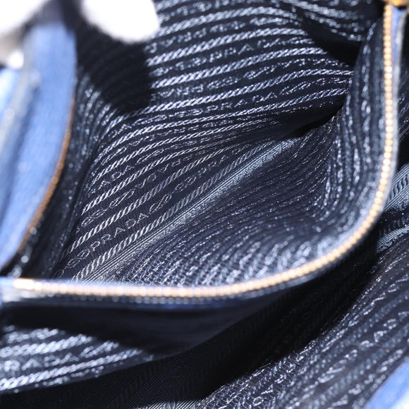 PRADA Hand Bag Vittero Dino Leather 2way Blue Gold Auth 188726