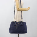 PRADA Hand Bag Vittero Dino Leather 2way Blue Gold Auth 188726-36