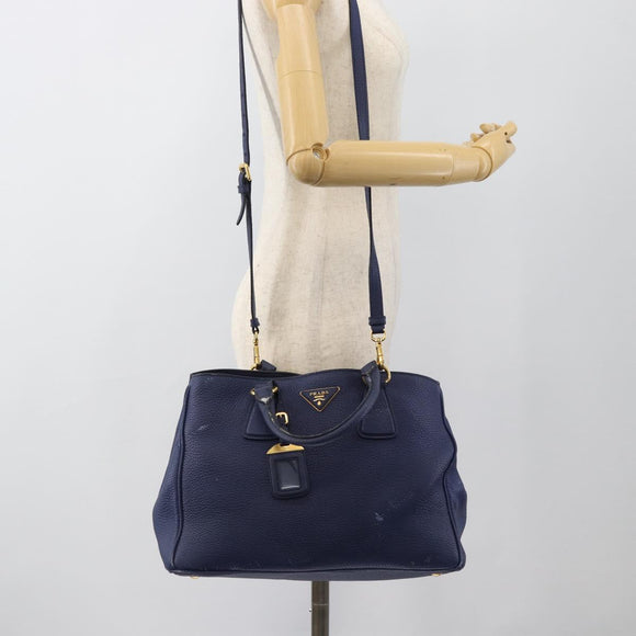 PRADA Hand Bag Vittero Dino Leather 2way Blue Gold Auth 188726