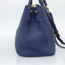 PRADA Hand Bag Vittero Dino Leather 2way Blue Gold Auth 188726-3