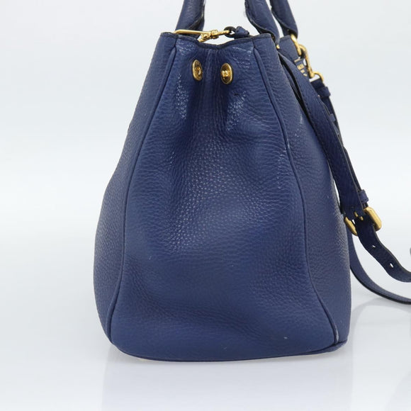 PRADA Hand Bag Vittero Dino Leather 2way Blue Gold Auth 188726