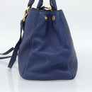 PRADA Hand Bag Vittero Dino Leather 2way Blue Gold Auth 188726-4