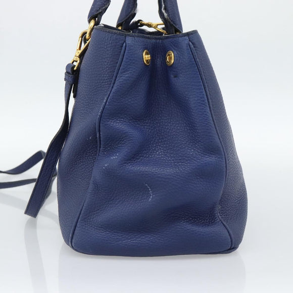 PRADA Hand Bag Vittero Dino Leather 2way Blue Gold Auth 188726