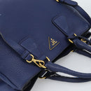 PRADA Hand Bag Vittero Dino Leather 2way Blue Gold Auth 188726-14