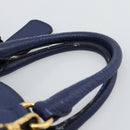 PRADA Hand Bag Vittero Dino Leather 2way Blue Gold Auth 188726-15