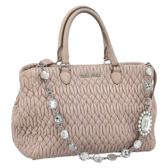 Miu Miu Matelasse Chain Shoulder Bag Leather 2way Pink Silver Auth 188727