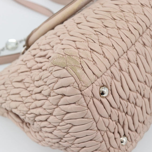 Miu Miu Matelasse Chain Shoulder Bag Leather 2way Pink Silver Auth 188727