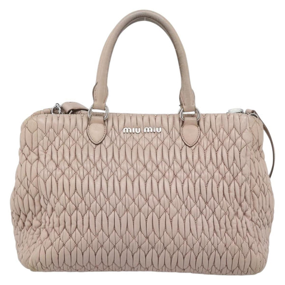 Miu Miu Matelasse Chain Shoulder Bag Leather 2way Pink Silver Auth 188727