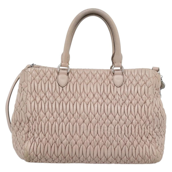 Miu Miu Matelasse Chain Shoulder Bag Leather 2way Pink Silver Auth 188727