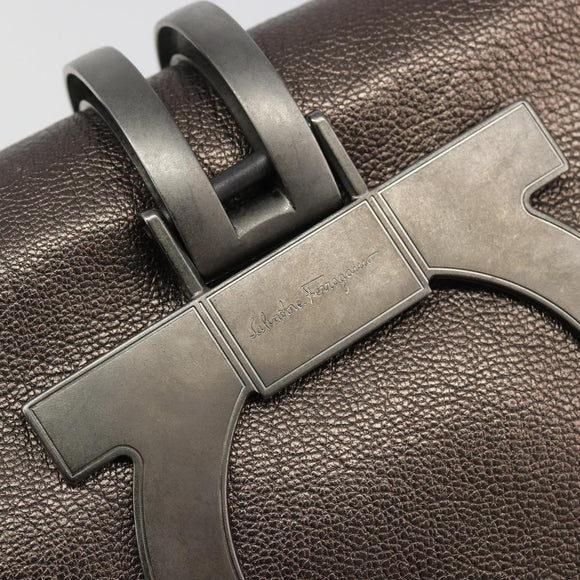 Salvatore Ferragamo Gancini Hand Bag Leather Gray Auth 188730A