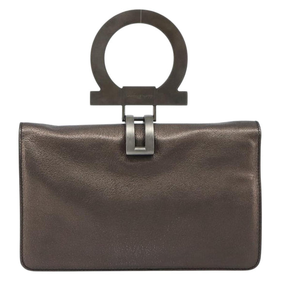 Salvatore Ferragamo Gancini Hand Bag Leather Gray Auth 188730A