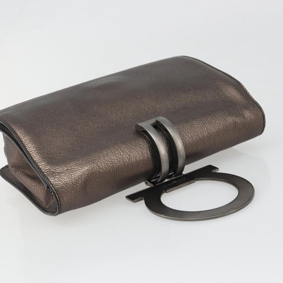 Salvatore Ferragamo Gancini Hand Bag Leather Gray Auth 188730A