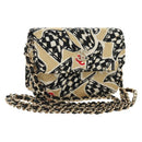 CHANEL Mini Matelasse Chain Shoulder Pouch Satin Beige Silver CC Auth 188736M-1