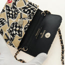 CHANEL Mini Matelasse Chain Shoulder Pouch Satin Beige Silver CC Auth 188736M-15