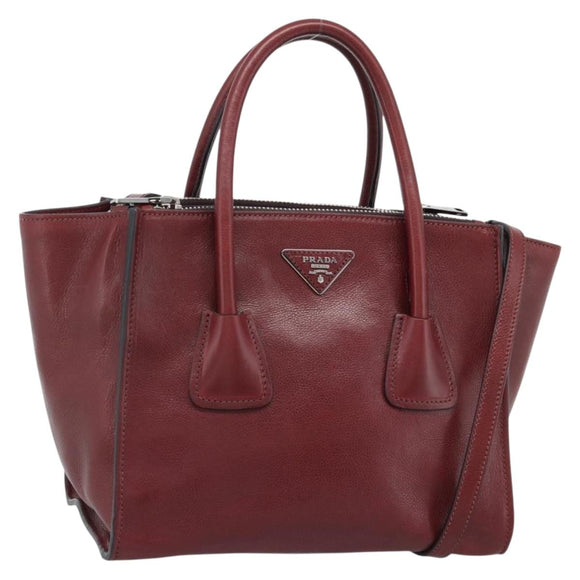 PRADA Hand Bag Leather 2way Red Silver Auth 188750M