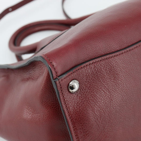PRADA Hand Bag Leather 2way Red Silver Auth 188750M