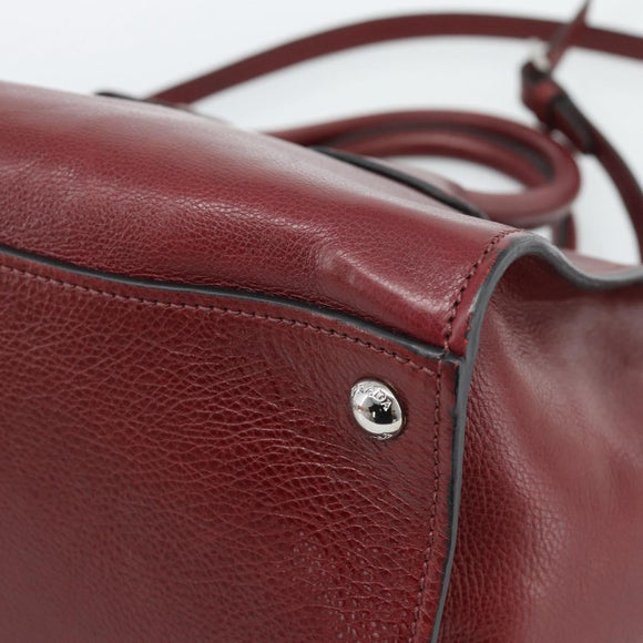 PRADA Hand Bag Leather 2way Red Silver Auth 188750M