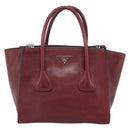 PRADA Hand Bag Leather 2way Red Silver Auth 188750M-13