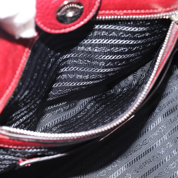 PRADA Hand Bag Leather 2way Red Silver Auth 188750M