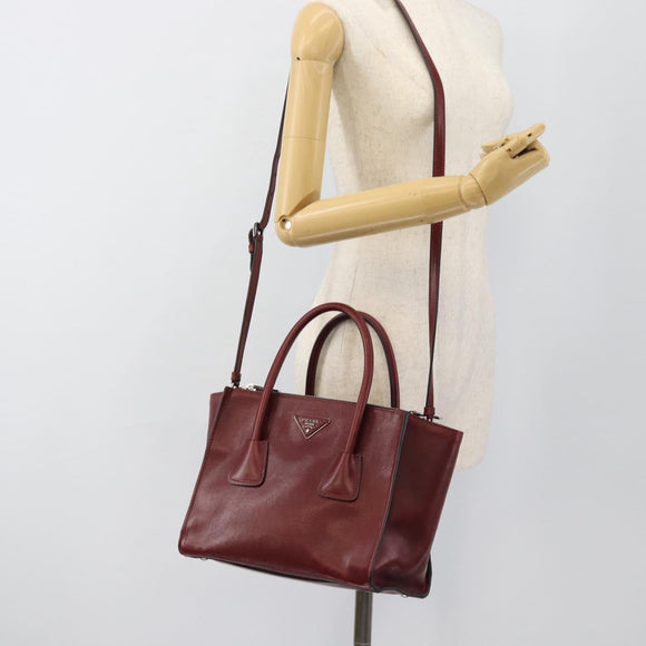 PRADA Hand Bag Leather 2way Red Silver Auth 188750M