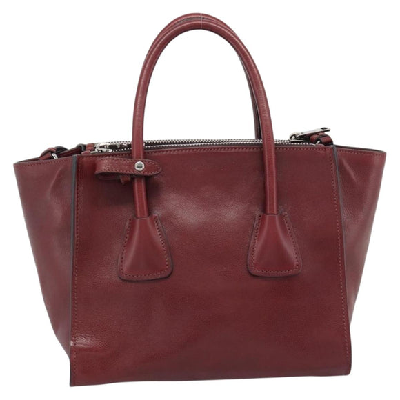 PRADA Hand Bag Leather 2way Red Silver Auth 188750M