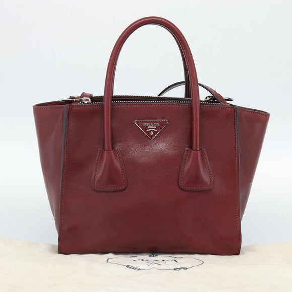PRADA Hand Bag Leather 2way Red Silver Auth 188750M