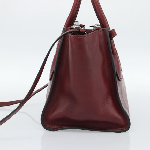 PRADA Hand Bag Leather 2way Red Silver Auth 188750M