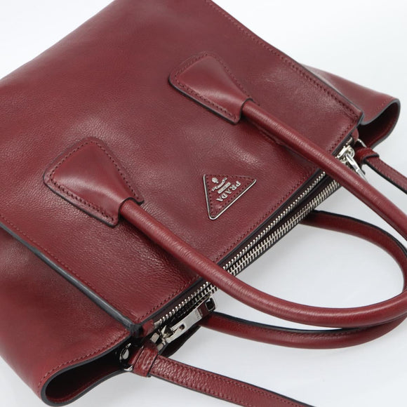 PRADA Hand Bag Leather 2way Red Silver Auth 188750M