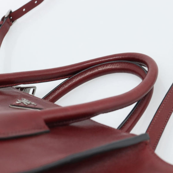 PRADA Hand Bag Leather 2way Red Silver Auth 188750M