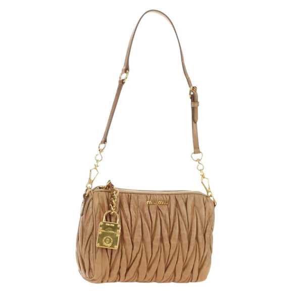Miu Miu Matelasse Shoulder Bag Leather Beige Gold Auth 188751M