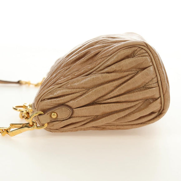 Miu Miu Matelasse Shoulder Bag Leather Beige Gold Auth 188751M