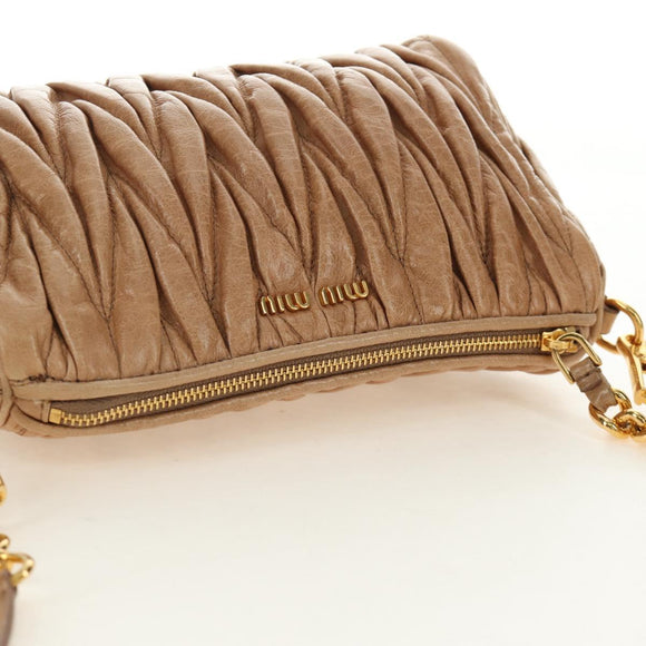 Miu Miu Matelasse Shoulder Bag Leather Beige Gold Auth 188751M