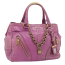 PRADA Hand Bag Leather Purple Gold Auth 188753M-1