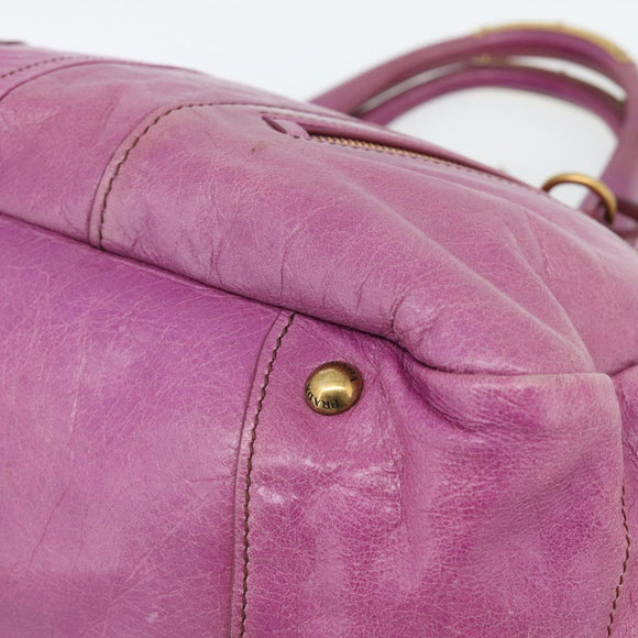 PRADA Hand Bag Leather Purple Gold Auth 188753M