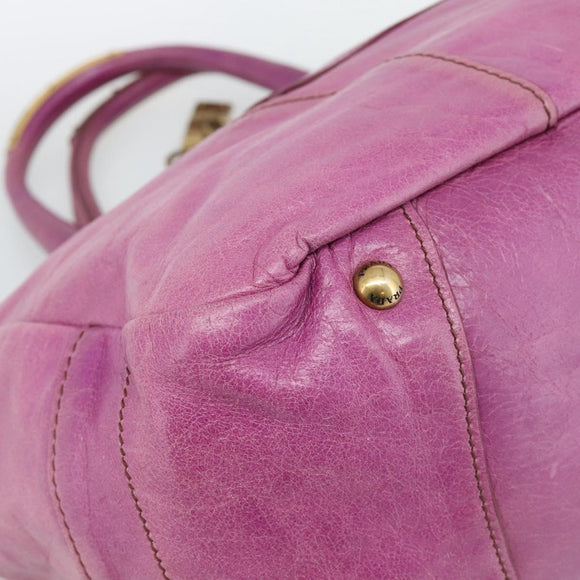 PRADA Hand Bag Leather Purple Gold Auth 188753M