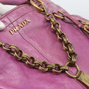 PRADA Hand Bag Leather Purple Gold Auth 188753M-21