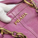 PRADA Hand Bag Leather Purple Gold Auth 188753M-22