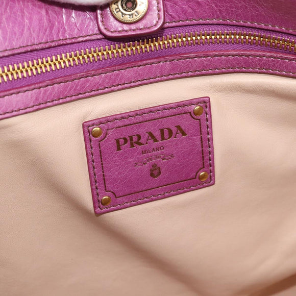 PRADA Hand Bag Leather Purple Gold Auth 188753M
