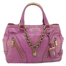 PRADA Hand Bag Leather Purple Gold Auth 188753M-13