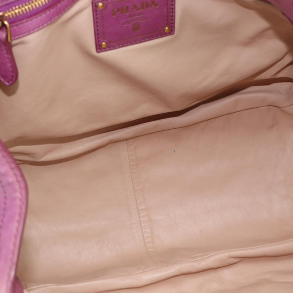 PRADA Hand Bag Leather Purple Gold Auth 188753M