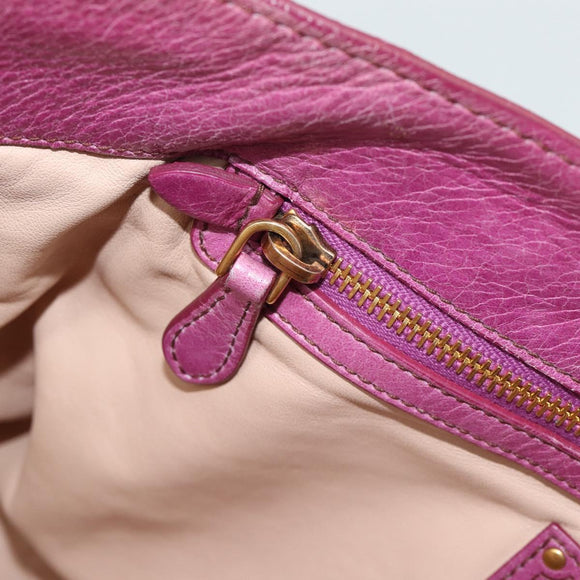 PRADA Hand Bag Leather Purple Gold Auth 188753M