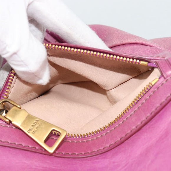 PRADA Hand Bag Leather Purple Gold Auth 188753M