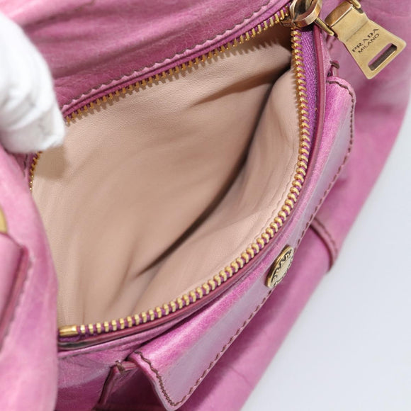 PRADA Hand Bag Leather Purple Gold Auth 188753M