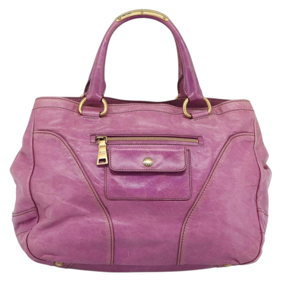 PRADA Hand Bag Leather Purple Gold Auth 188753M