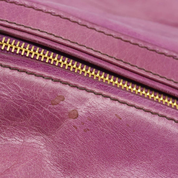 PRADA Hand Bag Leather Purple Gold Auth 188753M