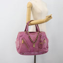 PRADA Hand Bag Leather Purple Gold Auth 188753M-32