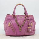 PRADA Hand Bag Leather Purple Gold Auth 188753M-12