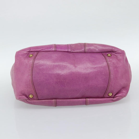 PRADA Hand Bag Leather Purple Gold Auth 188753M
